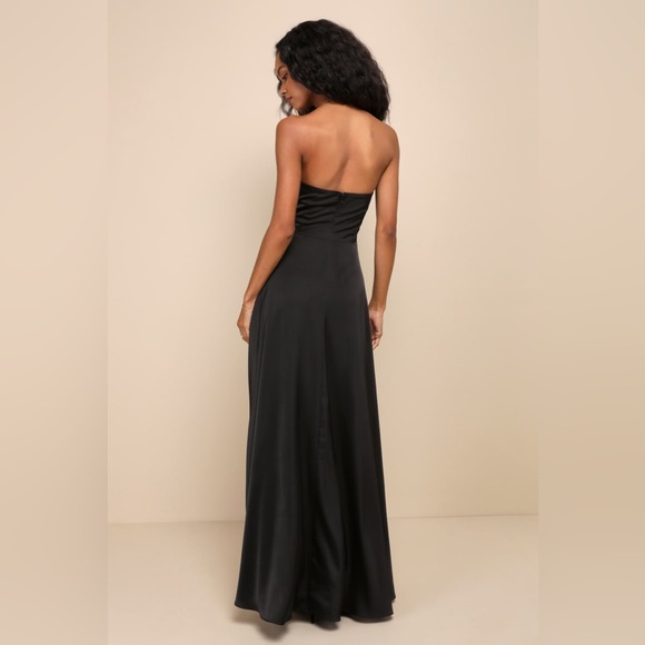 Lulus-Upscale Poise Black Satin Bow Strapless Maxi Dress (Small) - Picture 4 of 4